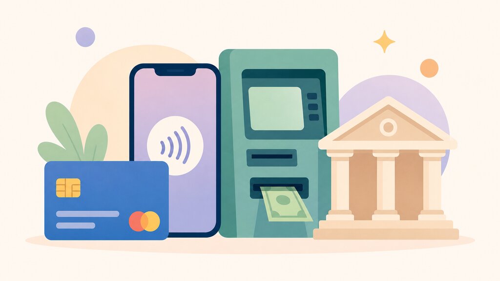 인터넷, ATM, 전화, 가상계좌 등 재산세를 내는 여러 방법을 아이콘으로 정리한 플랫 일러스트