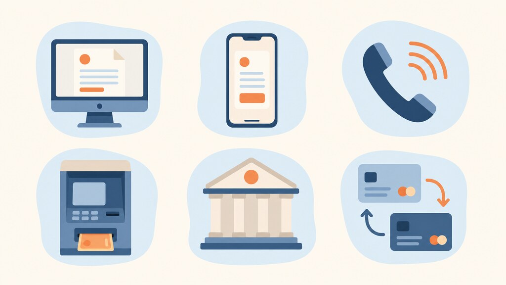 인터넷, 앱, 전화, ATM, 가상계좌 등 주민세를 내는 여러 방법을 아이콘으로 정리한 플랫 일러스트